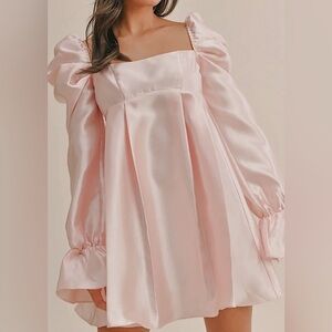 ASOS Luxe Satin Pink Baby Doll Mini Dress With Open Back and Bow Size US 4